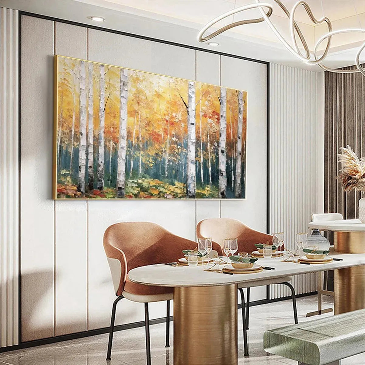 Serene Birch Forest Painting | Warm Woodland Wall Art #AA 300