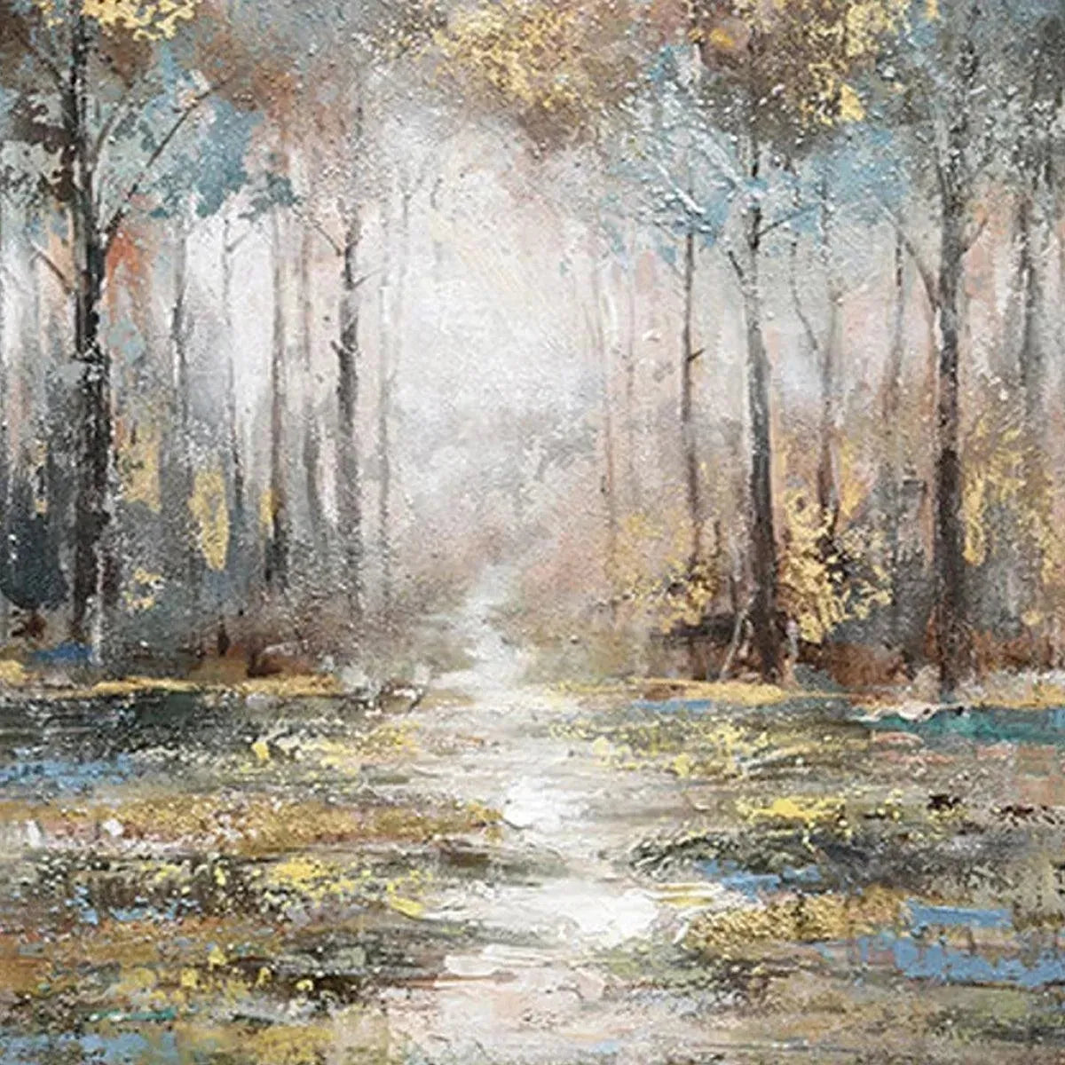 Gold and Grey Abstract Forest Canvas Wall Art | Autumn Nature Print #AA 310