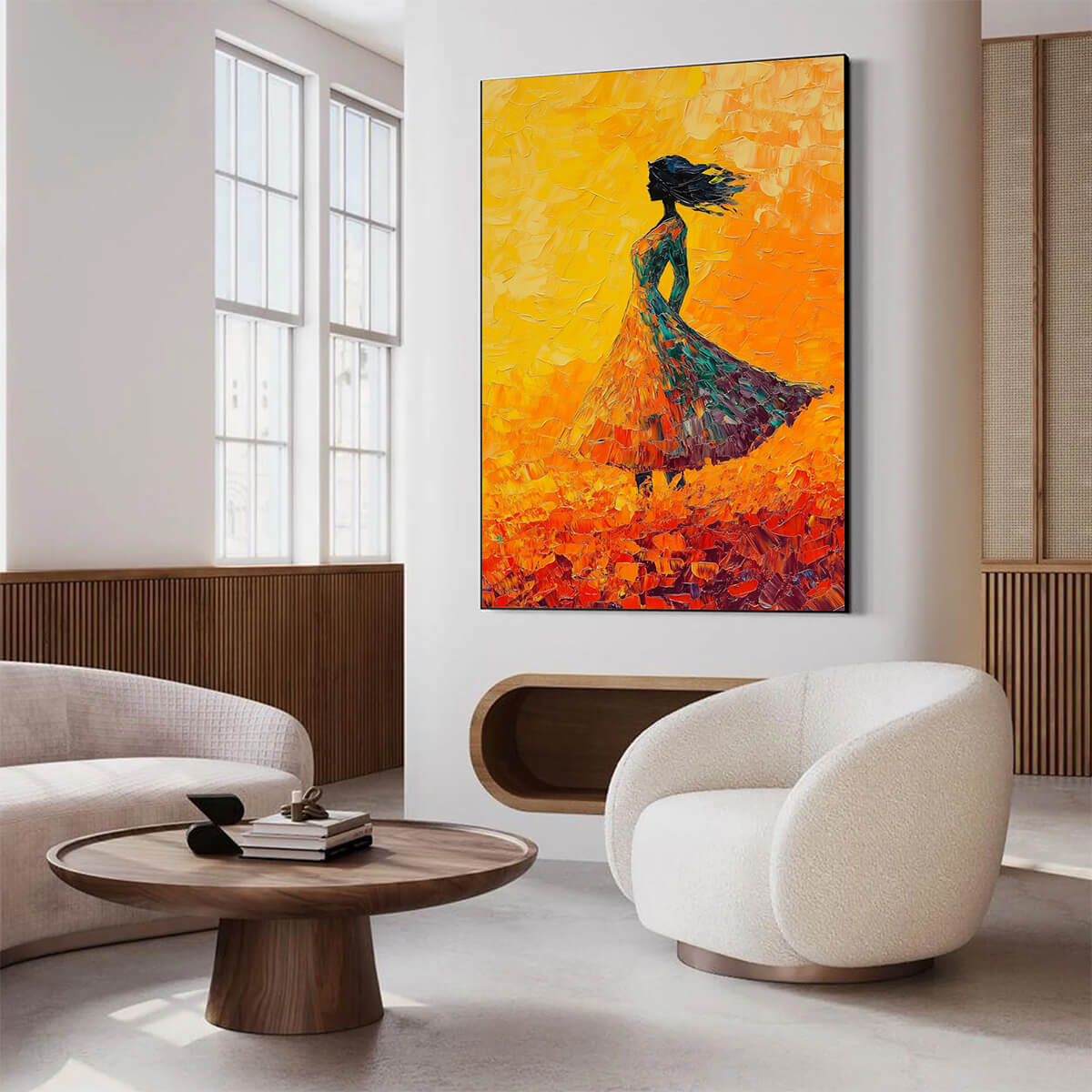 Fiery Woman in Orange Dress Painting | Vibrant Wall Decor #AA 112