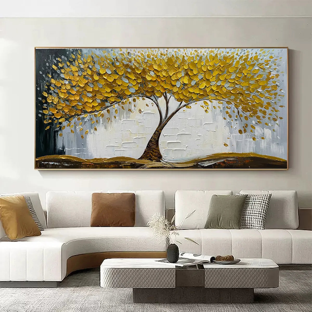 Golden Money Tree Canvas Wall Art | Feng Shui Prosperity Decor #AA 383