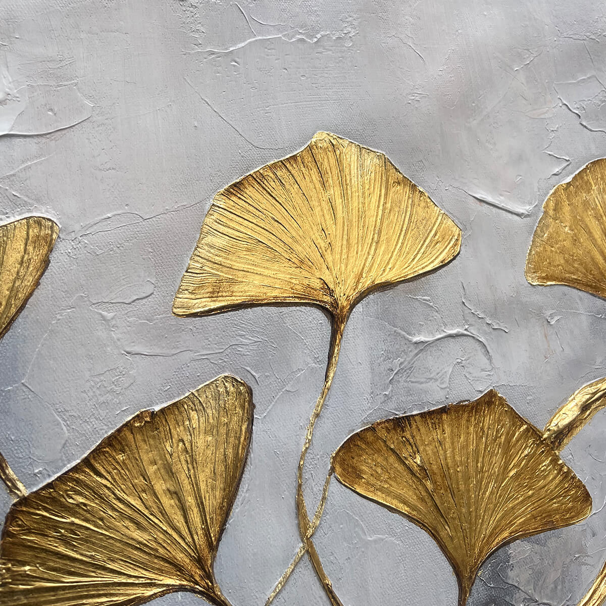 Golden Ginkgo Leaf Canvas Wall Art - Panoramic Grey & Gold Print #AA 332