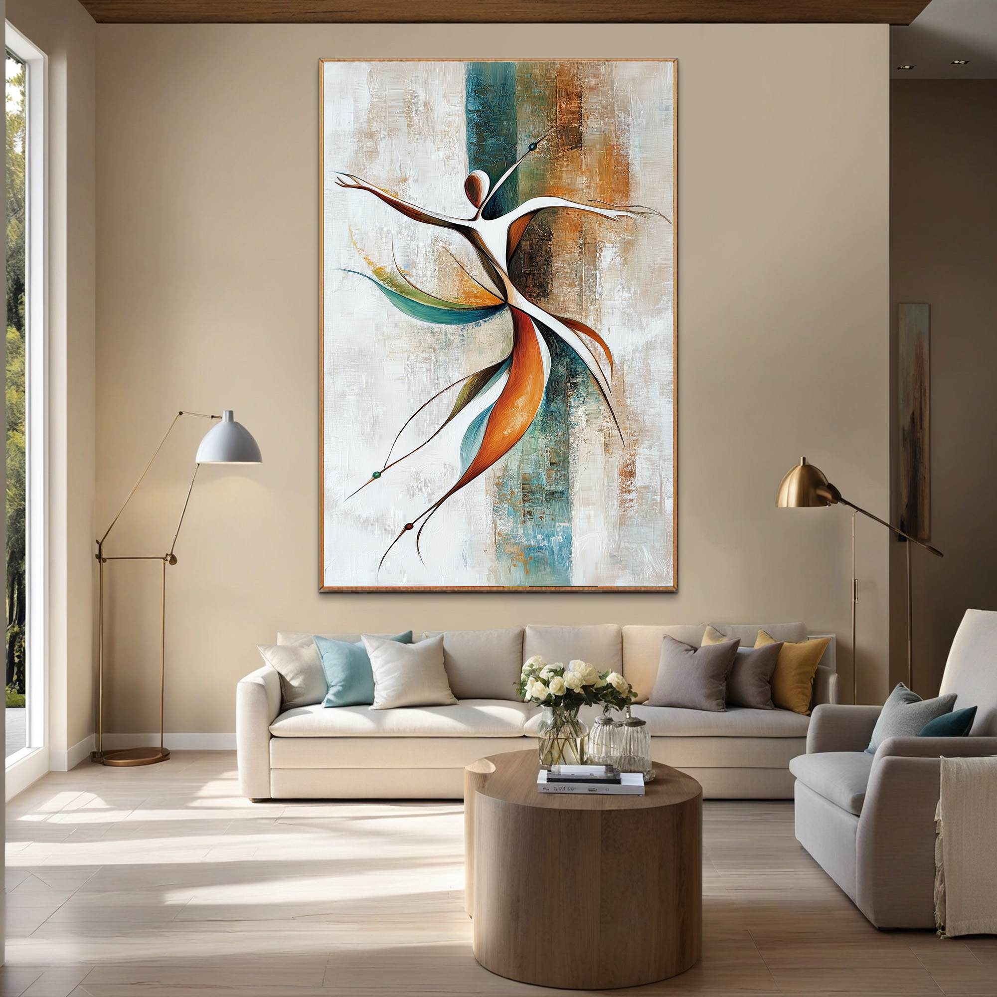 Abstract Dancer Painting | Orange and Teal Wall Art for Home Decor #AA 114