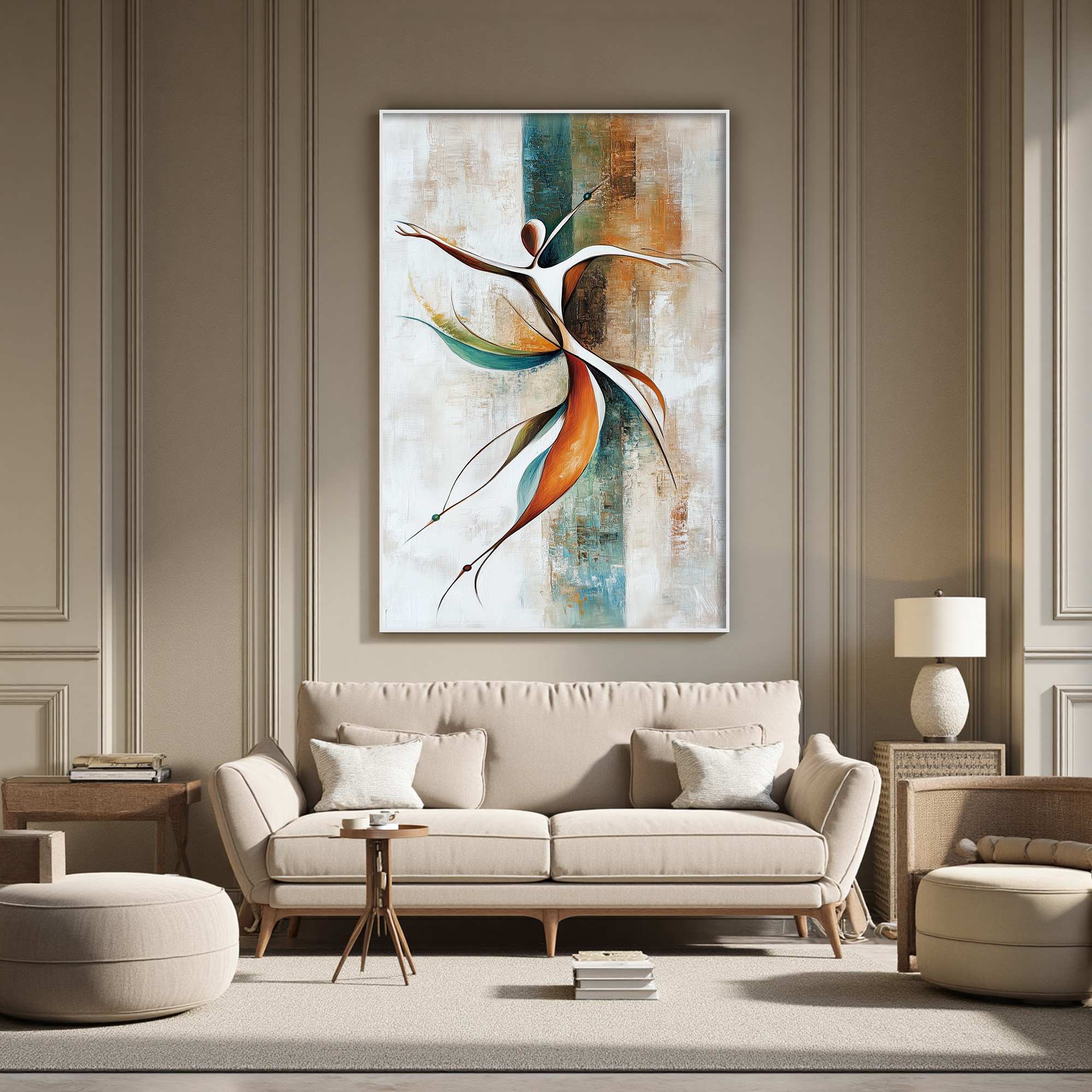 Abstract Dancer Painting | Orange and Teal Wall Art for Home Decor #AA 114