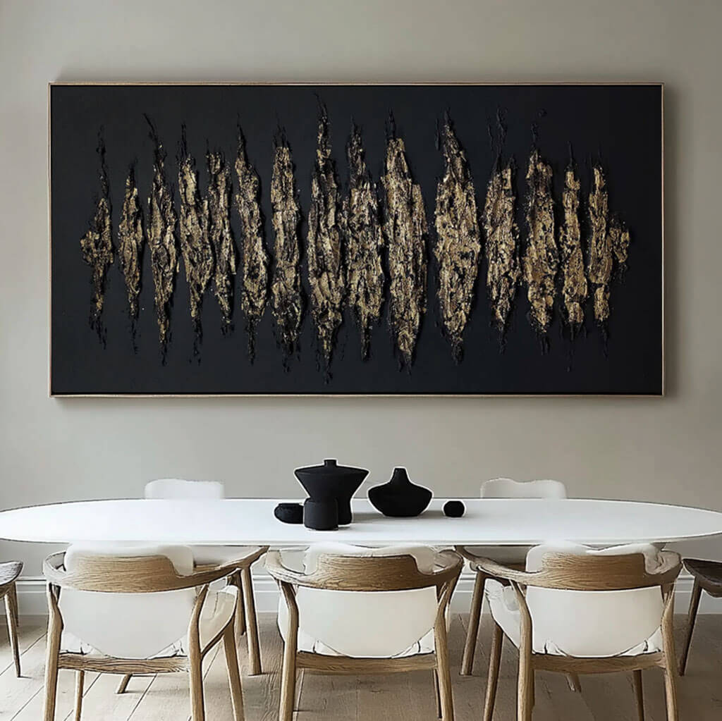 Black and Gold Abstract Canvas Wall Art | Luxury 3D Texture #AA 319