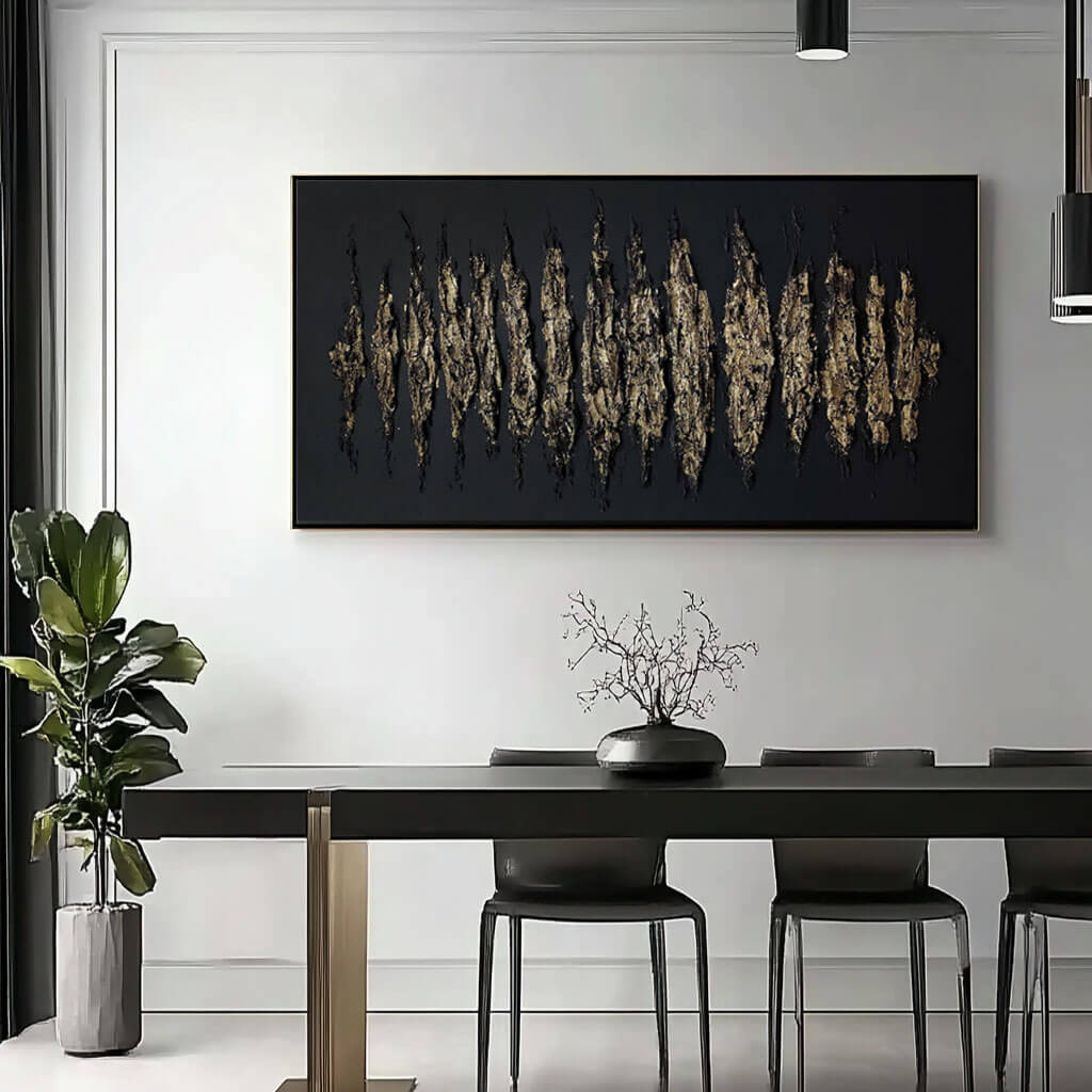 Black and Gold Abstract Canvas Wall Art | Luxury 3D Texture #AA 319