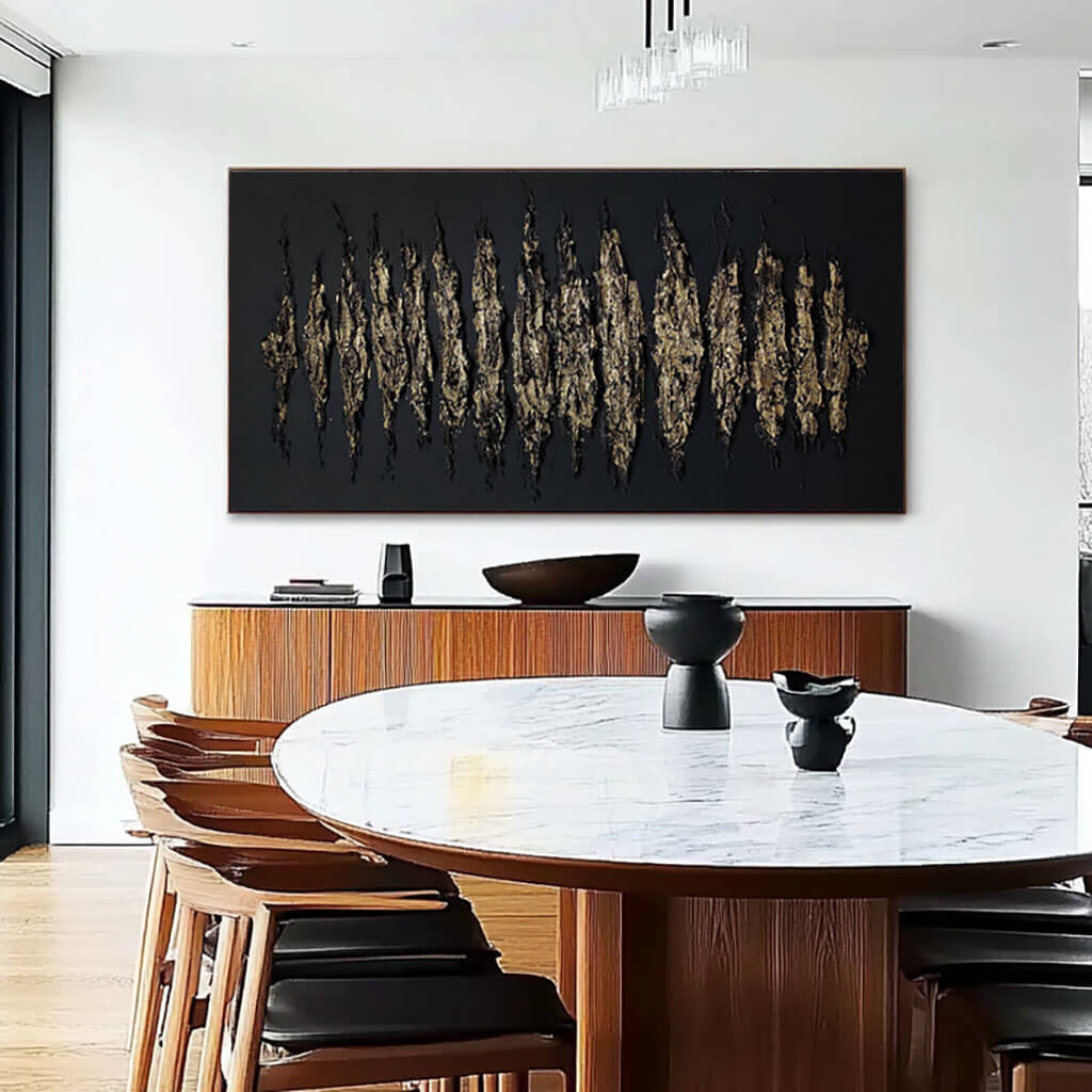 Black and Gold Abstract Canvas Wall Art | Luxury 3D Texture #AA 319