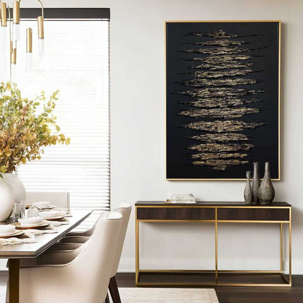 Black and Gold Abstract Wall Art | Textured Metallic Canvas #AA 362