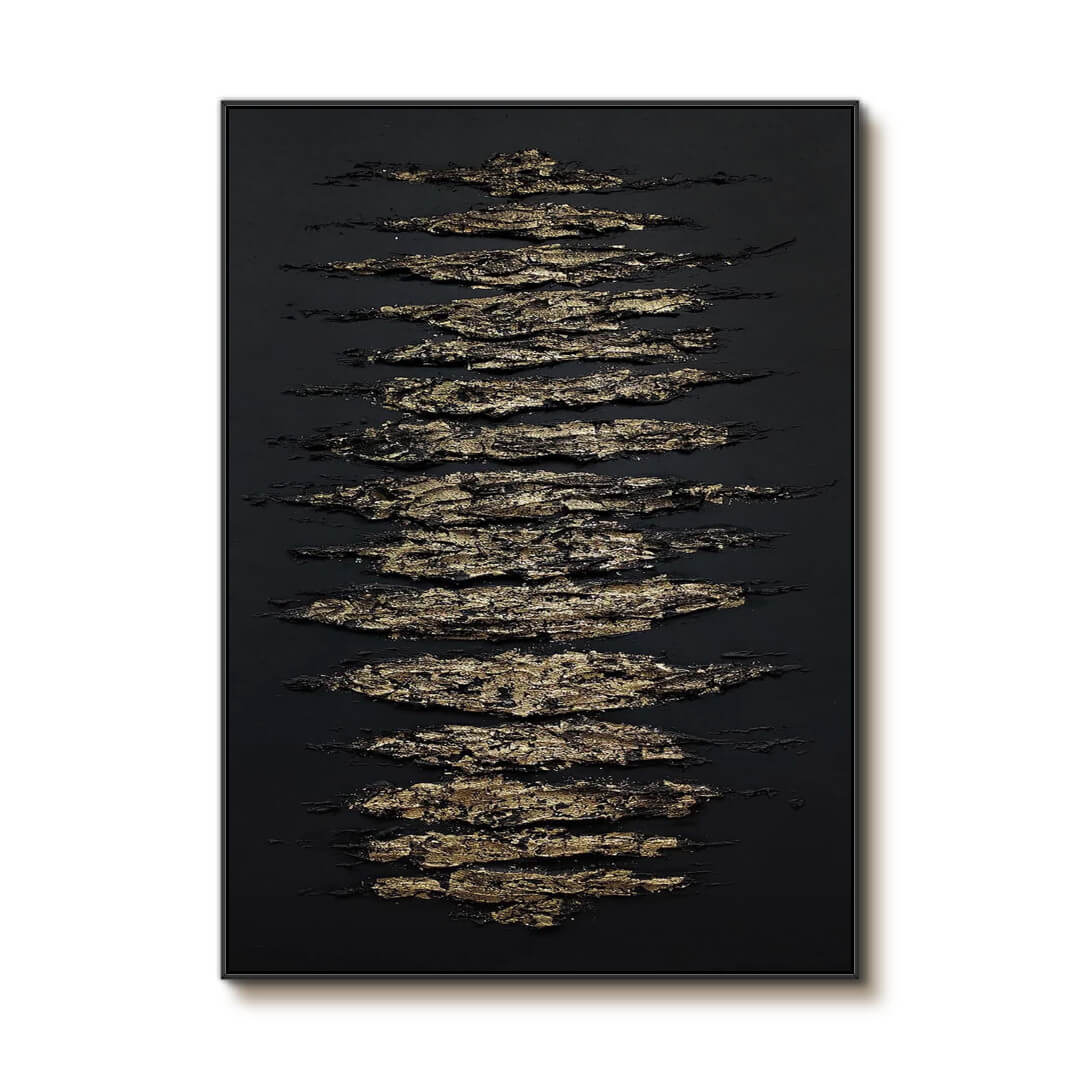 Black and Gold Abstract Wall Art | Textured Metallic Canvas #AA 362