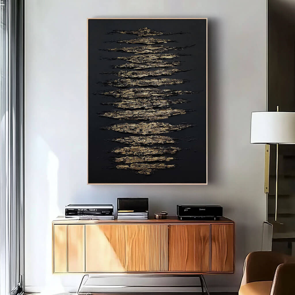Black and Gold Abstract Wall Art | Textured Metallic Canvas #AA 362