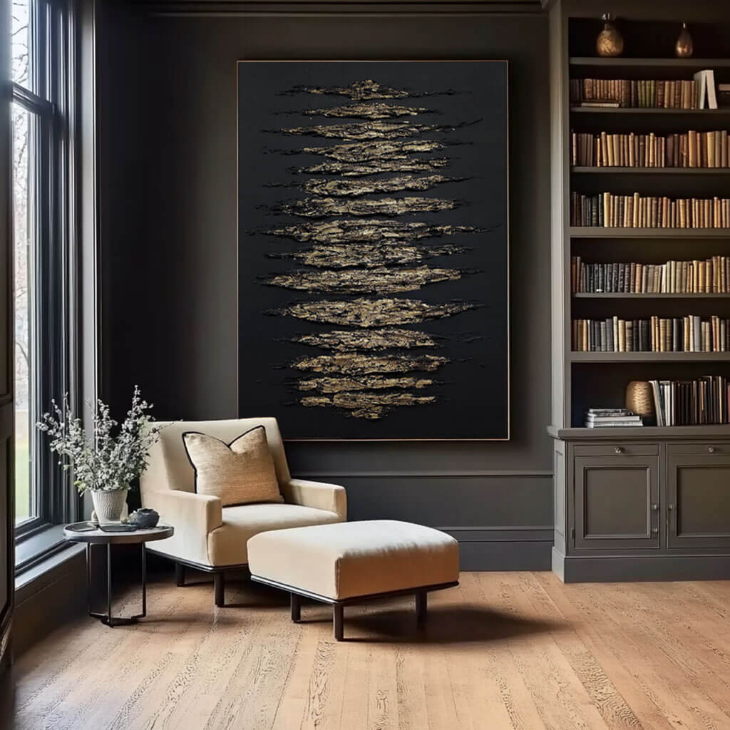 Black and Gold Abstract Wall Art | Textured Metallic Canvas #AA 362