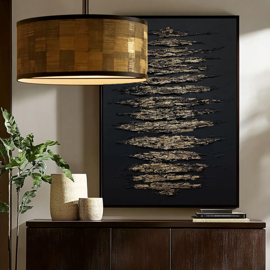 Black and Gold Abstract Wall Art | Textured Metallic Canvas #AA 362