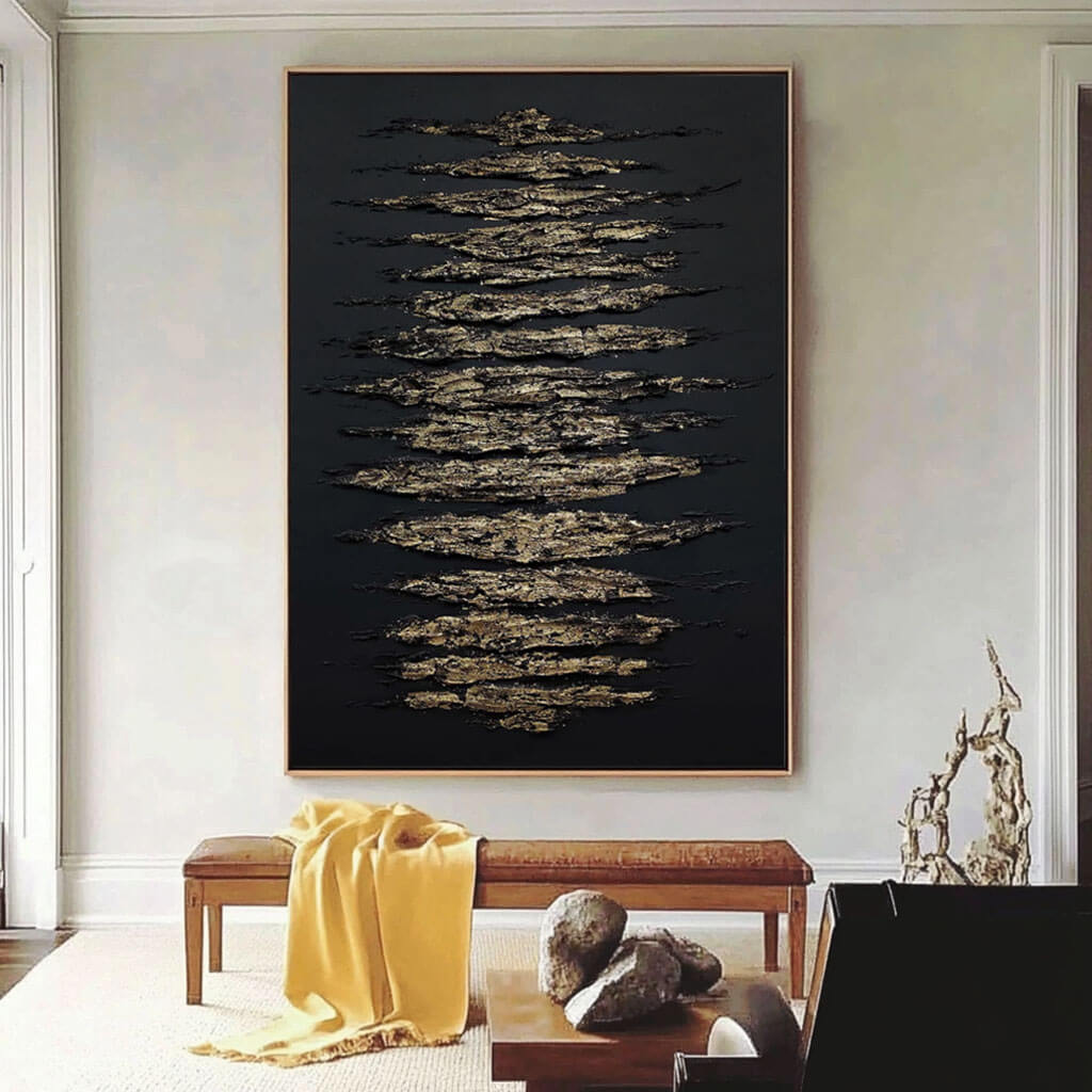 Black and Gold Abstract Wall Art | Textured Metallic Canvas #AA 362