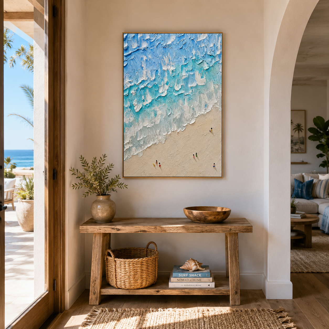 Textured Beach Wall Art | Hand Painted Ocean Canvas