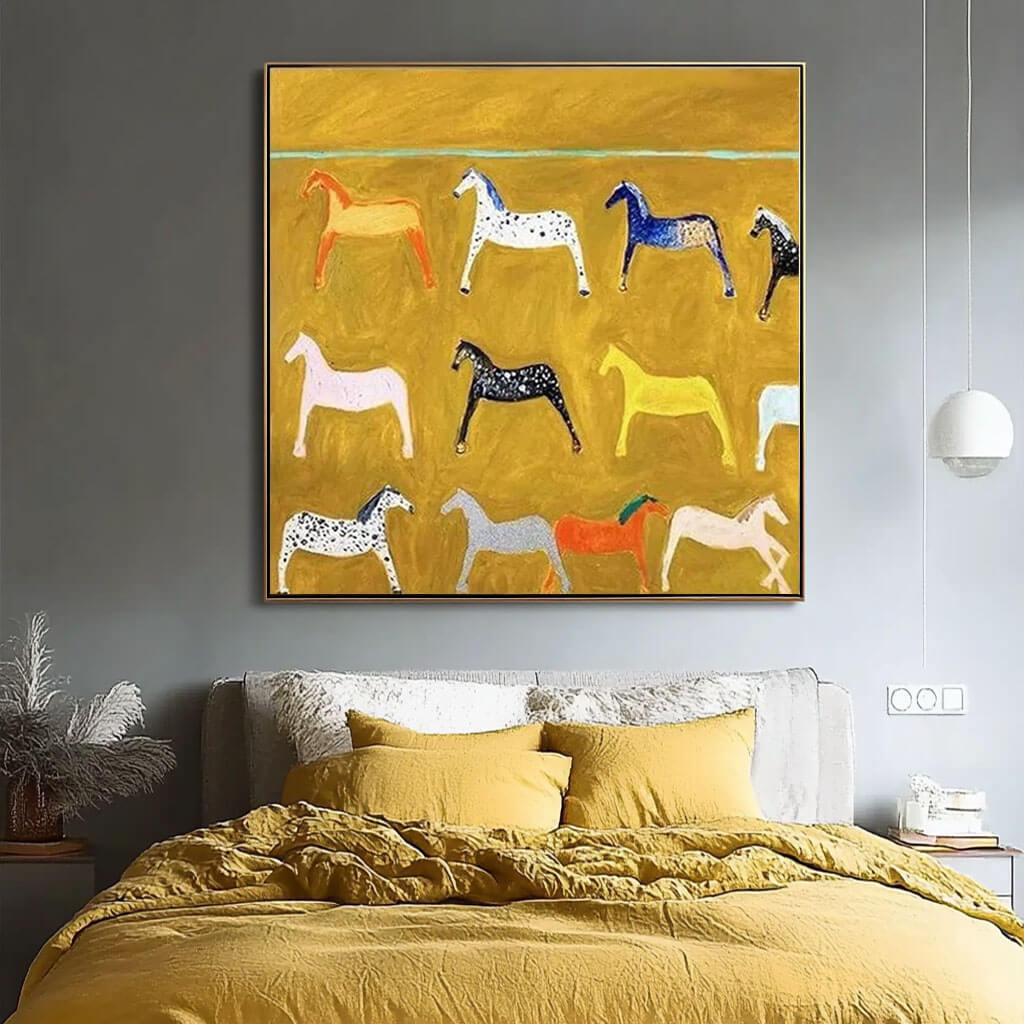 Abstract Horse Wall Art - Colorful Horse Painting on Canvas #JJ 426