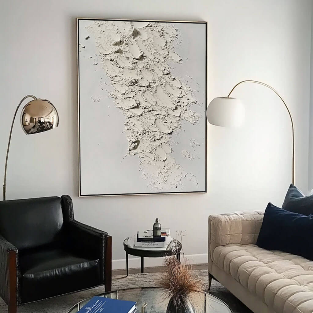 White Textured Wall Art - 3D Plaster Effect Canvas Print #AA 320