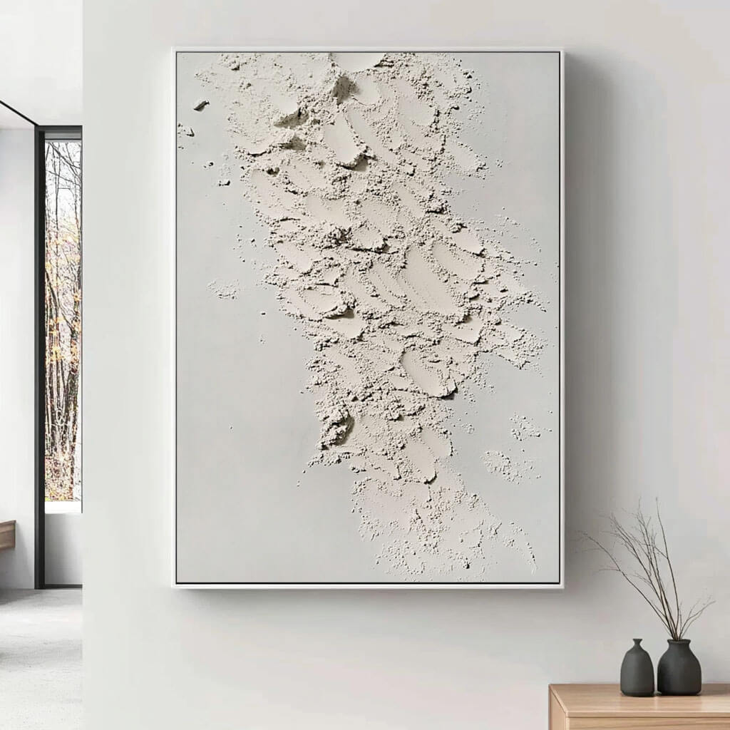 White Textured Wall Art - 3D Plaster Effect Canvas Print #AA 320