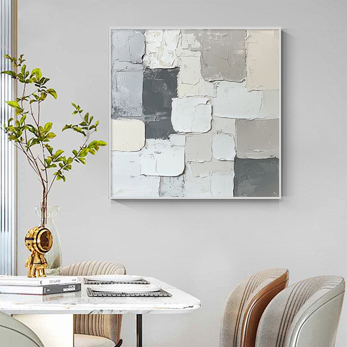 Textured 3D Abstract Art | Grey & White Wall Painting #AA 122