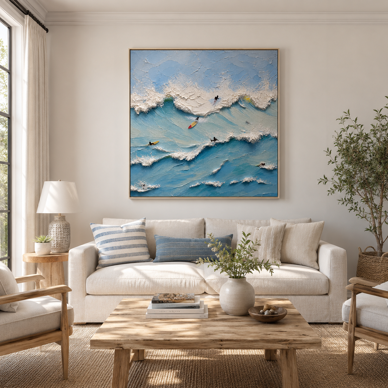 Blue Horizon – Textured Coastal Surf Wall Art | Hand Painted Ocean Canvas