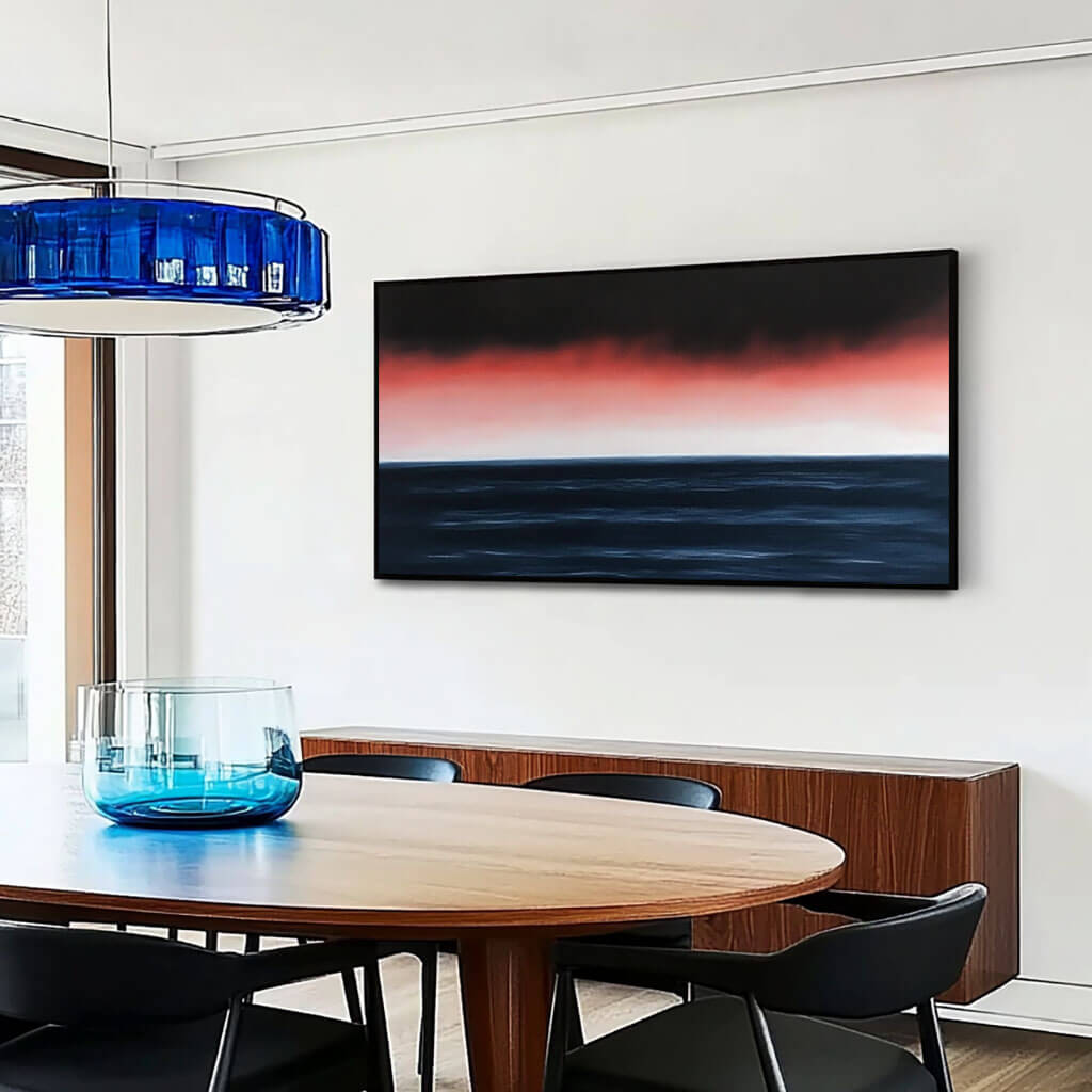 Panoramic Sunset Seascape Canvas Wall Art | Red & Navy Horizon #AA 331