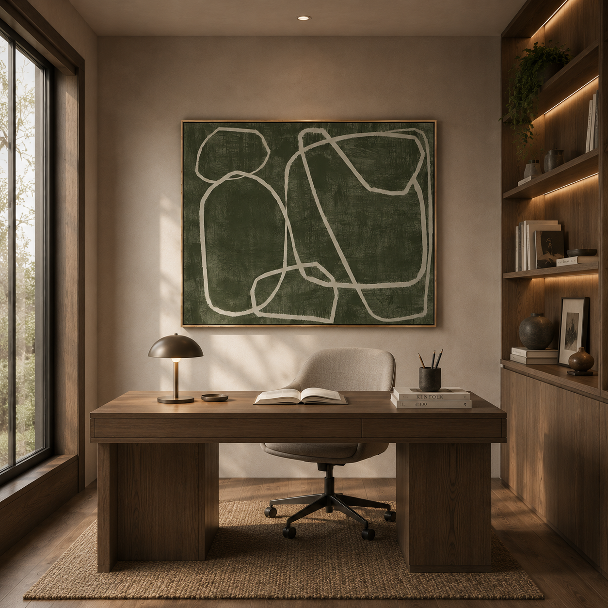 Olive Silence – Minimalist Abstract Line Wall Art for Organic Modern Interiors
