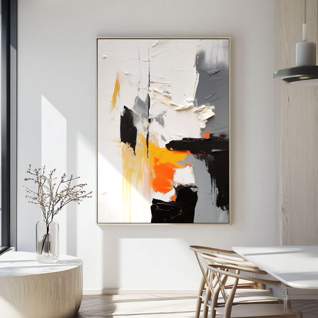 Black, White & Orange Abstract Art | Modern Textured Painting #AA 065