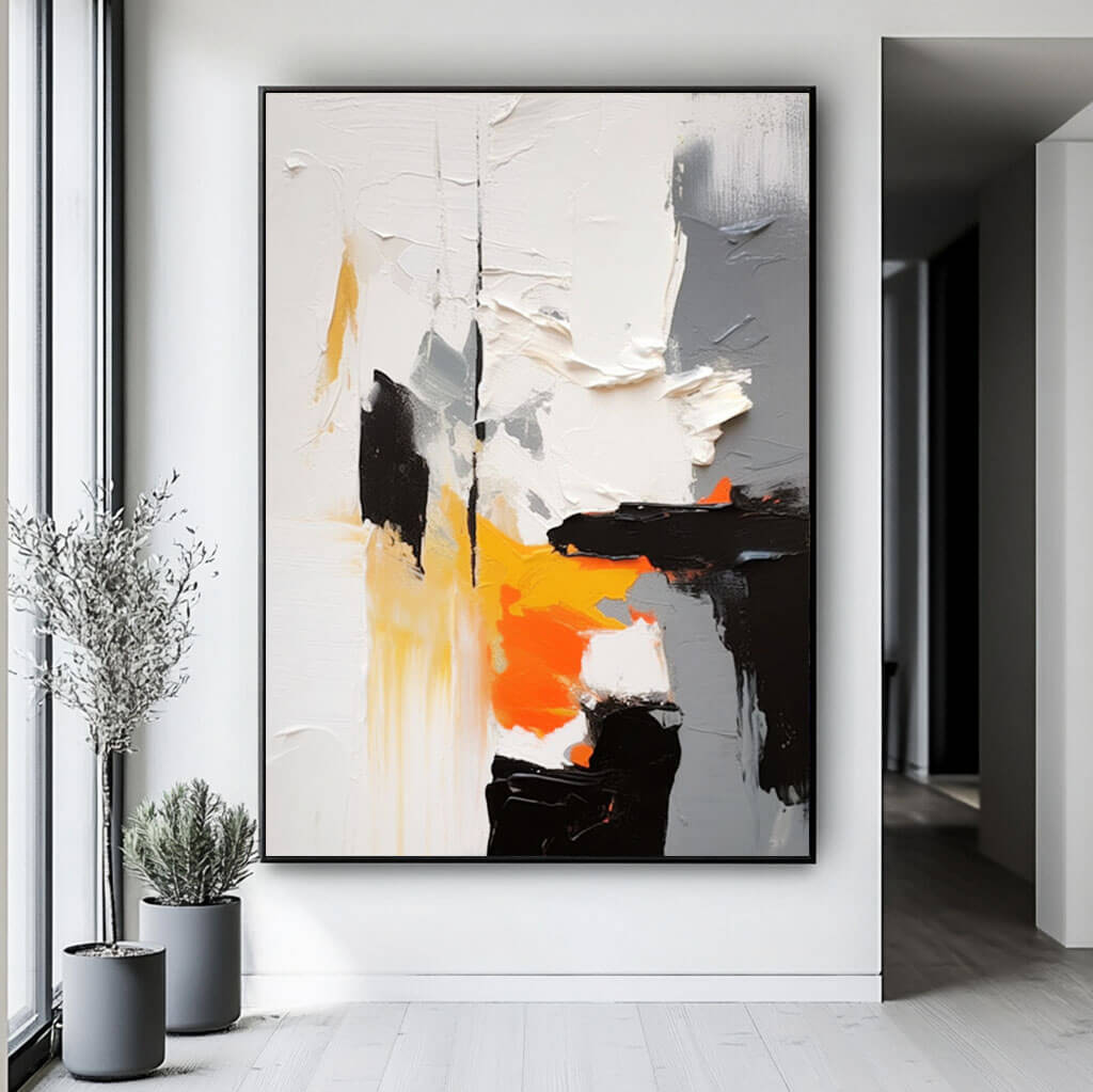 Black, White & Orange Abstract Art | Modern Textured Painting #AA 065