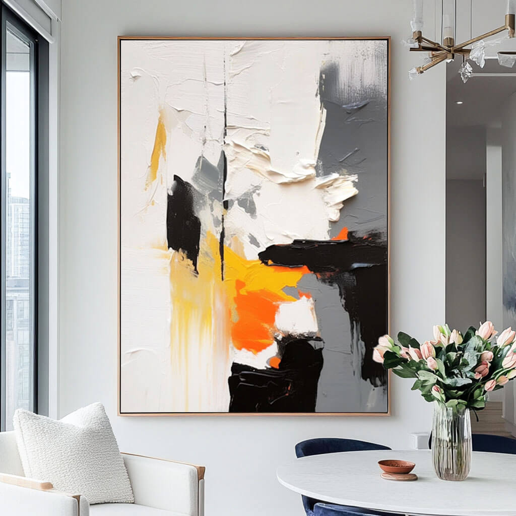 Black, White & Orange Abstract Art | Modern Textured Painting #AA 065