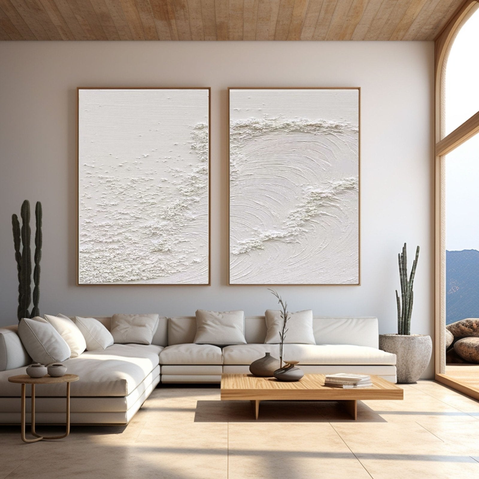 Textured Wave Wall Art | Set of 2 Minimalist Coastal Paintings #TC 213