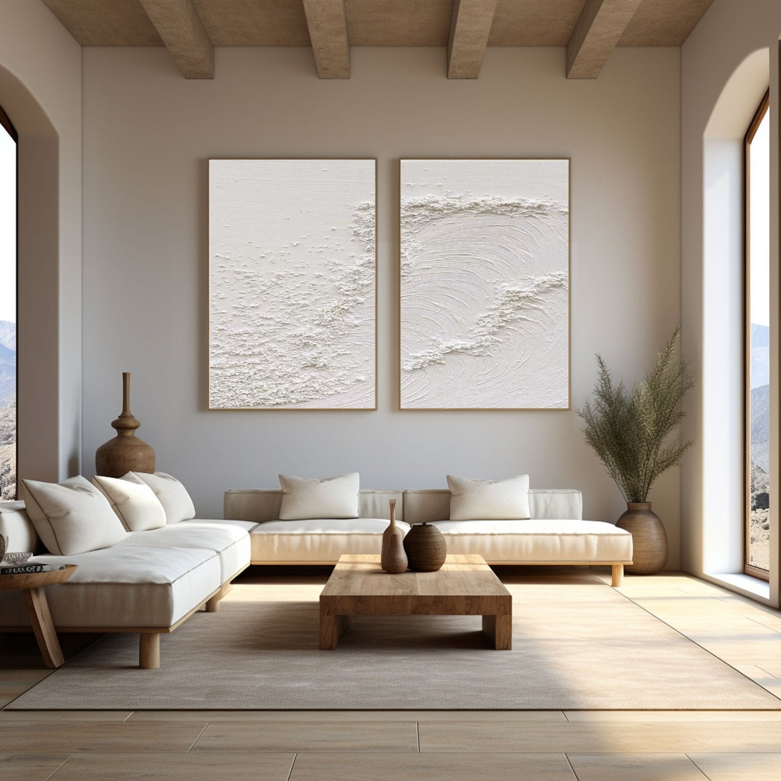 Textured Wave Wall Art | Set of 2 Minimalist Coastal Paintings #TC 213