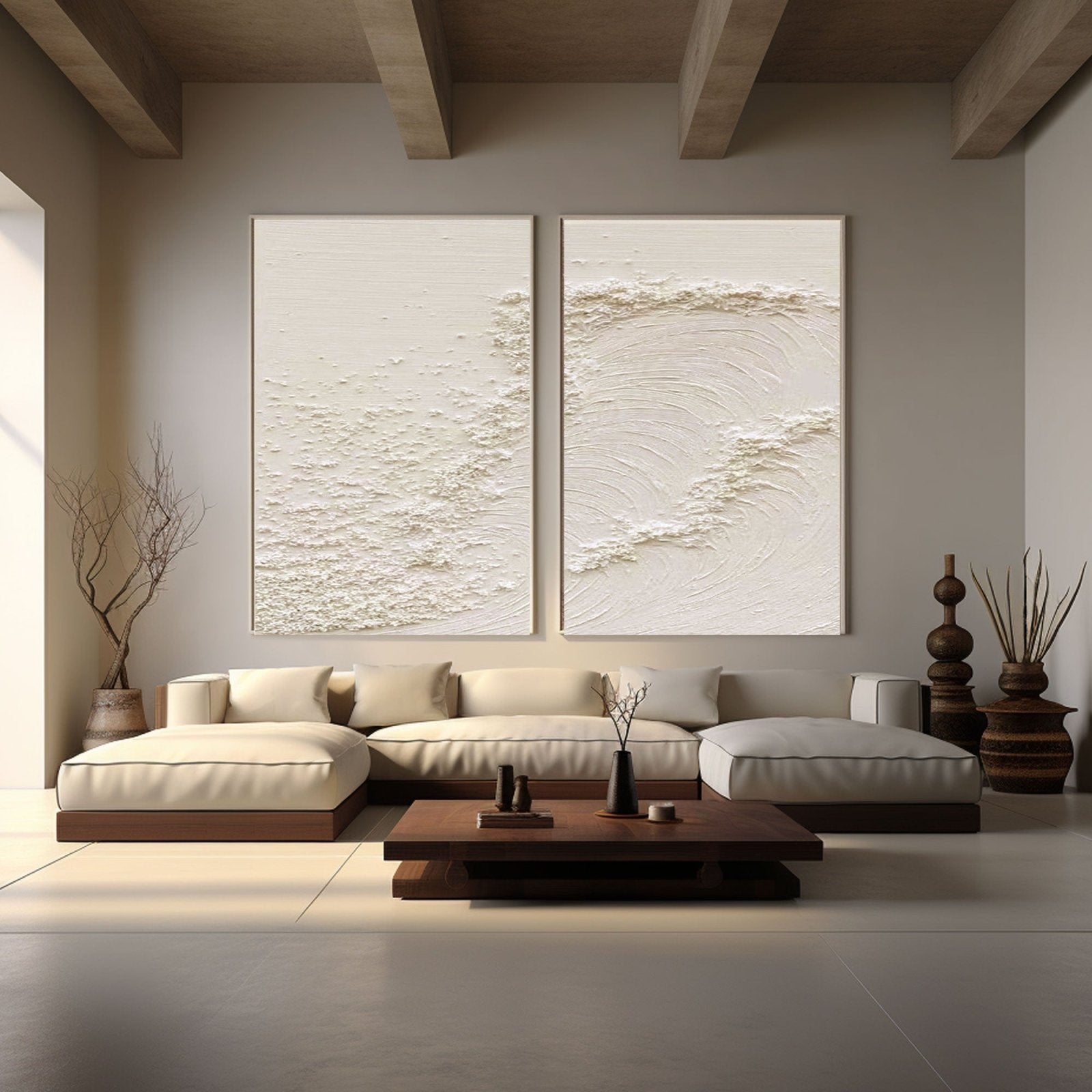 Textured Wave Wall Art | Set of 2 Minimalist Coastal Paintings #TC 213