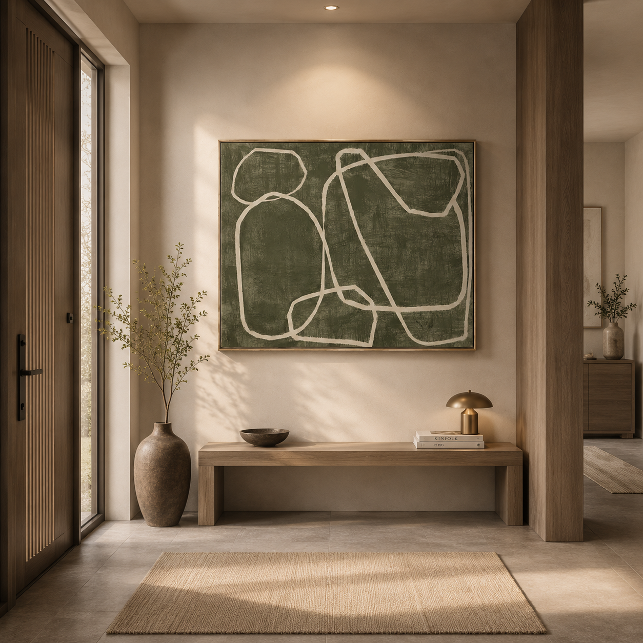 Olive Silence – Minimalist Abstract Line Wall Art for Organic Modern Interiors