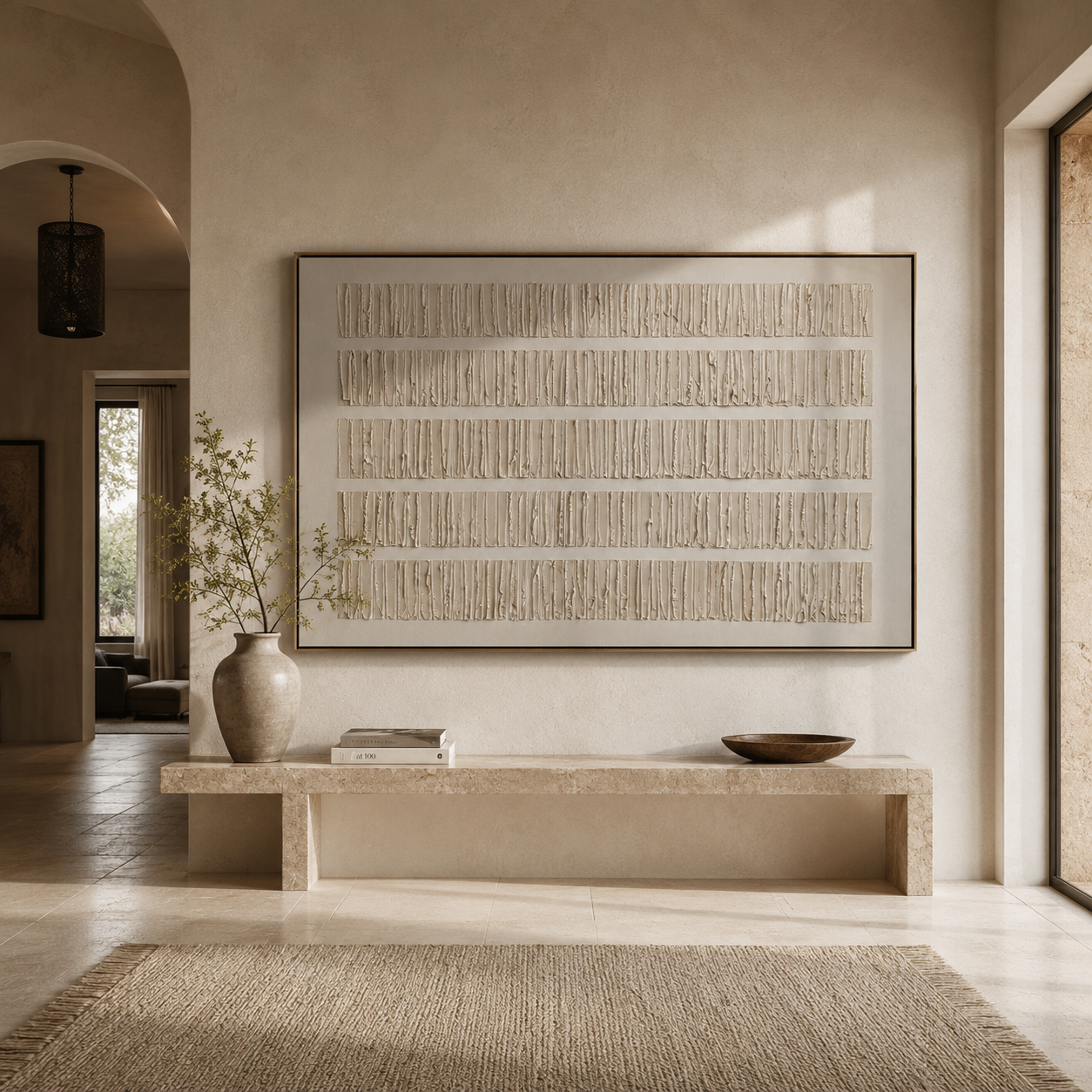Wabi Sabi Linear Plaster Wall Art – Minimalist Neutral Abstract Decor
