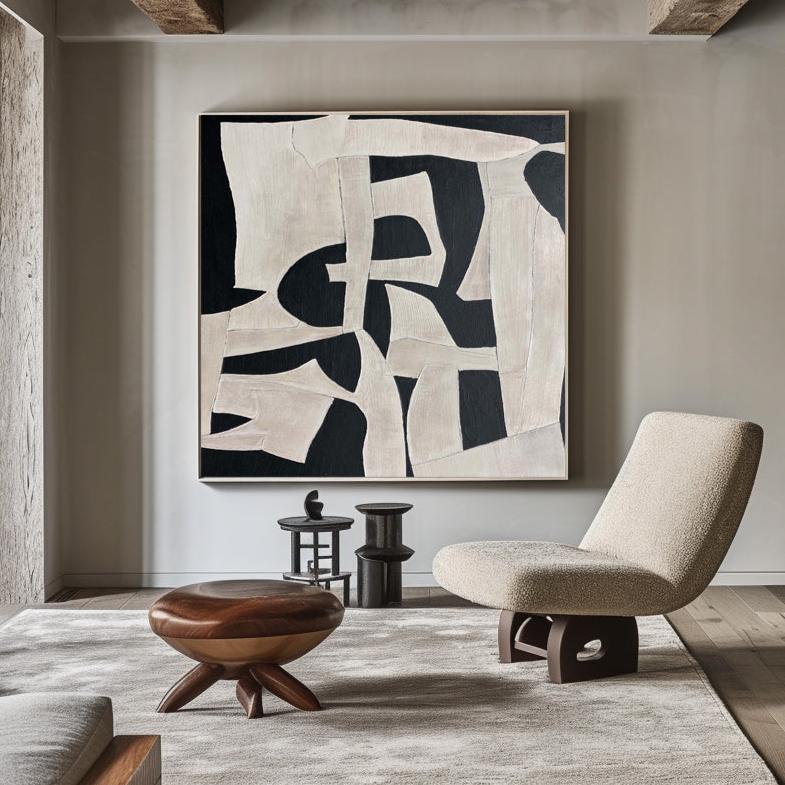 Modern Abstract Painting | Black and White Framed Art #AA 270