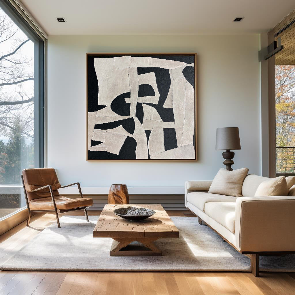 Modern Abstract Painting | Black and White Framed Art #AA 270