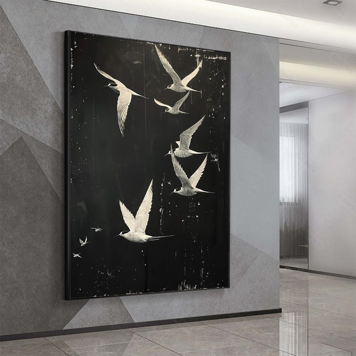 Monochromatic Bird Art | Original Black & White Flight Painting #ZZ 262