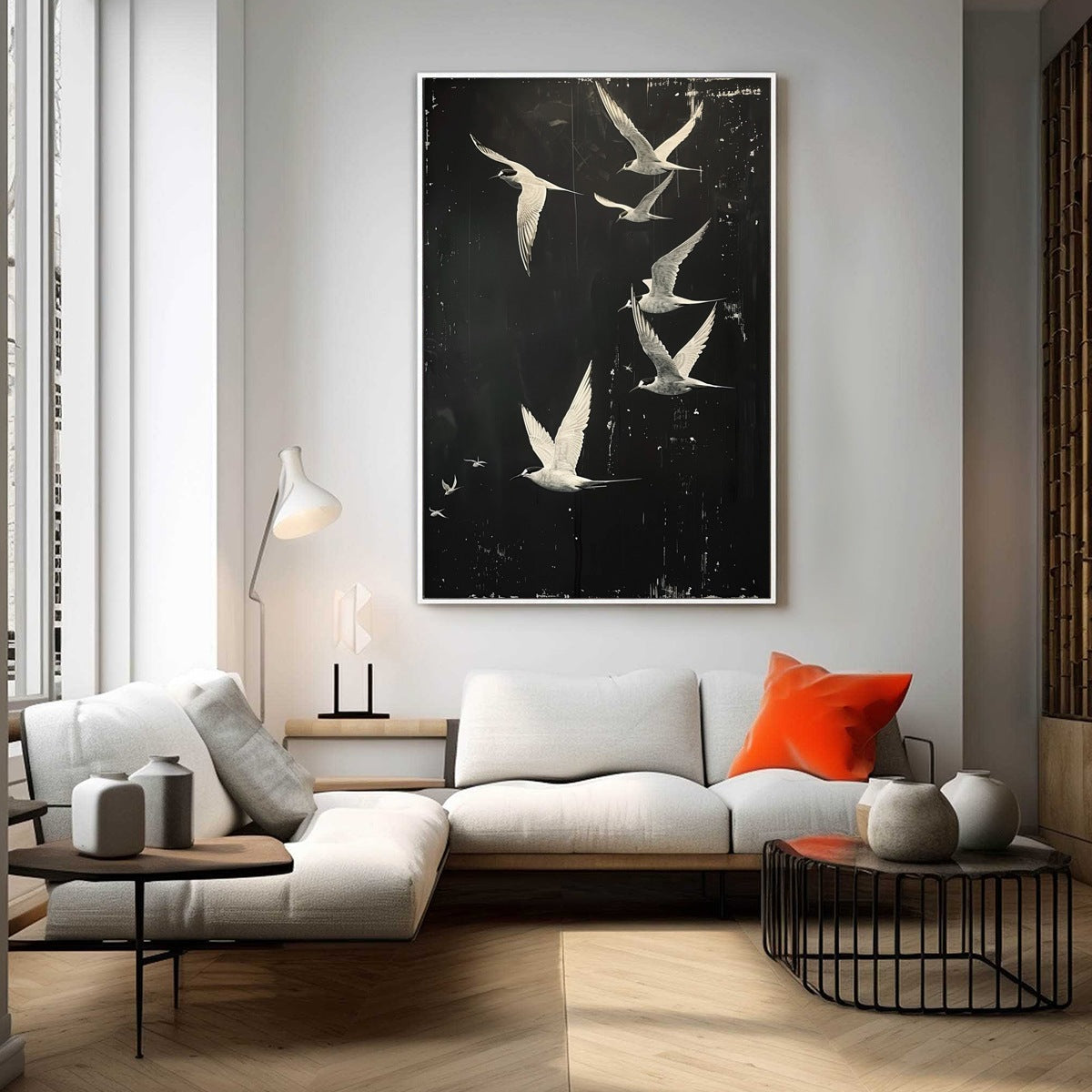 Monochromatic Bird Art | Original Black & White Flight Painting #ZZ 262