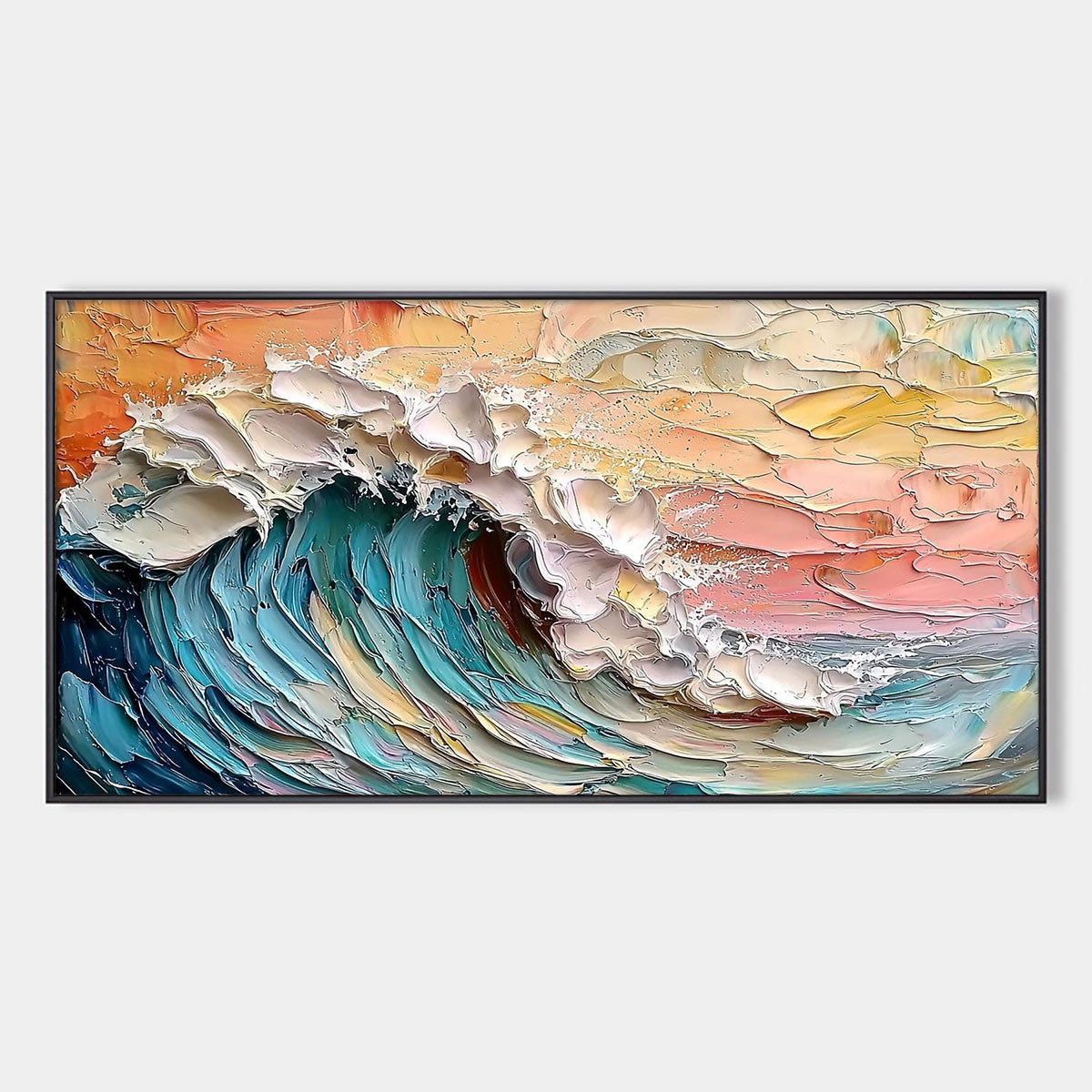 Colorful Sunset Wave Painting | Large Textured Ocean Art #AA 129
