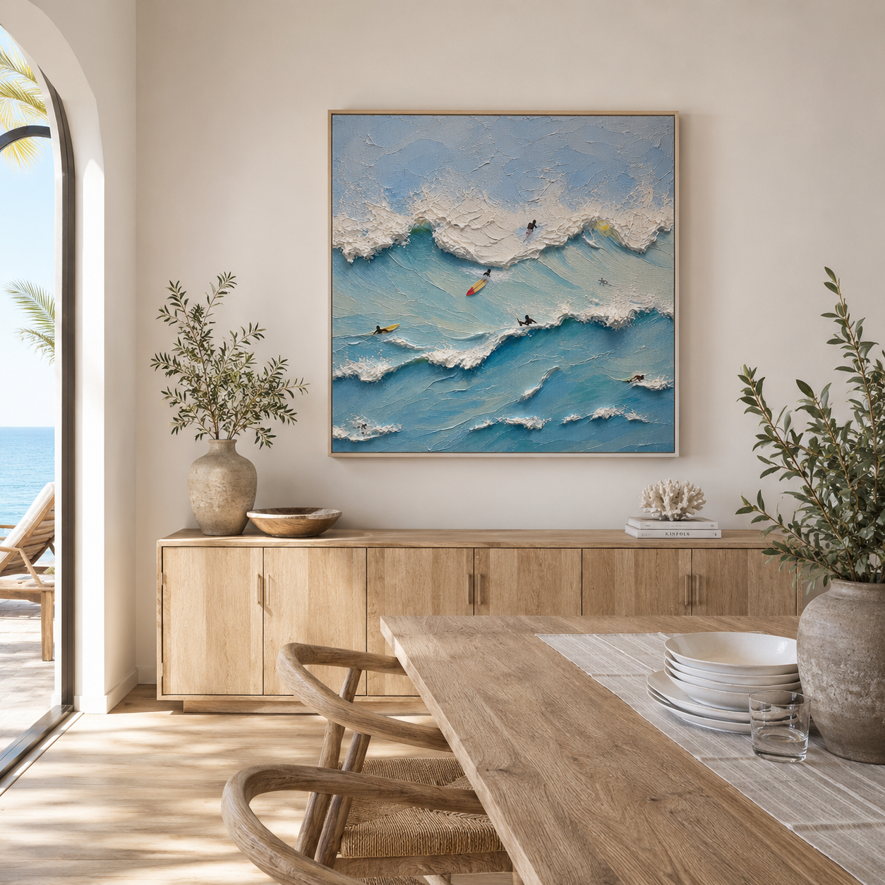 Blue Horizon – Textured Coastal Surf Wall Art | Hand Painted Ocean Canvas