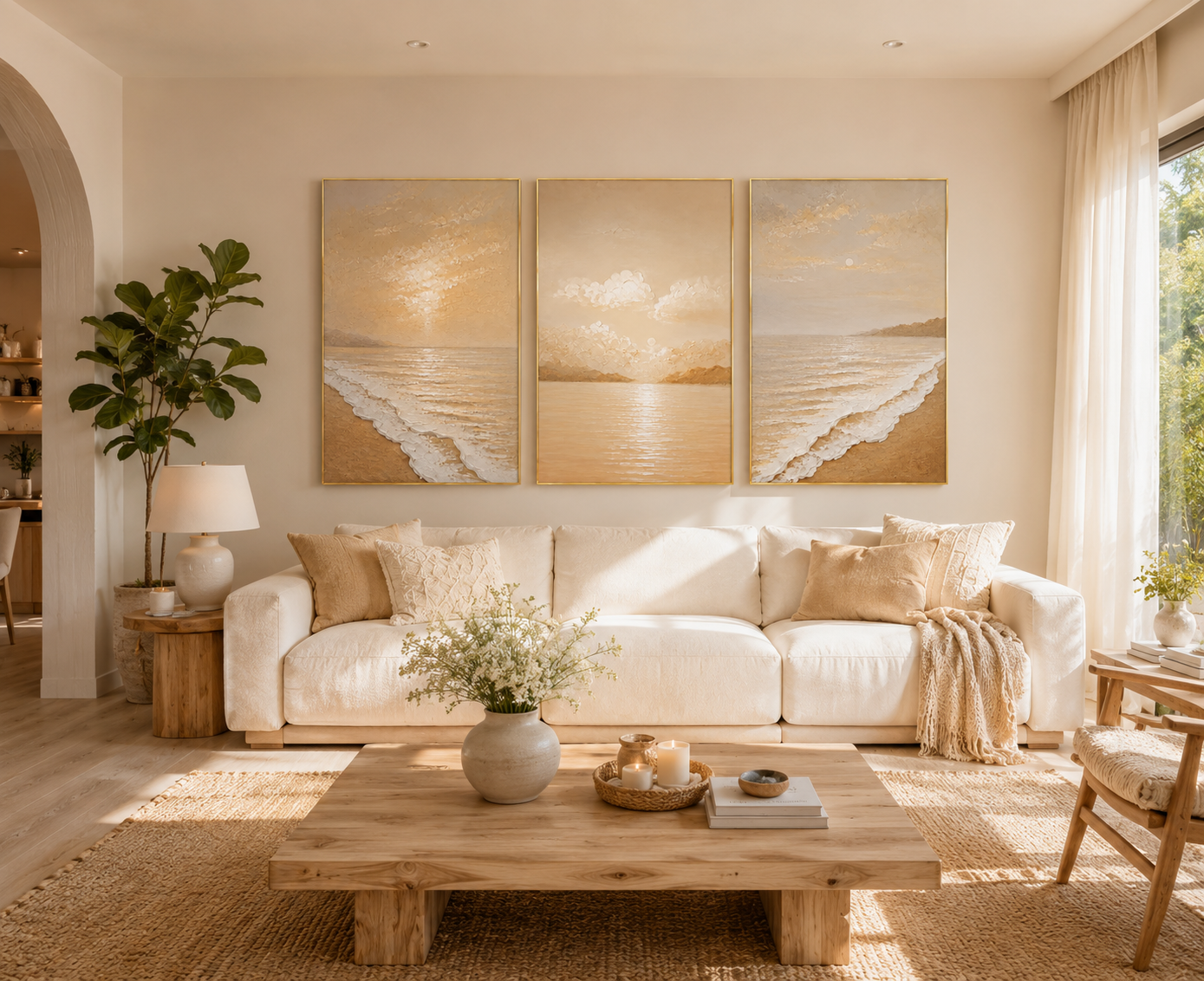Blush Horizon – Coastal Neutral Beach Wall Art Set for Serene Interiors