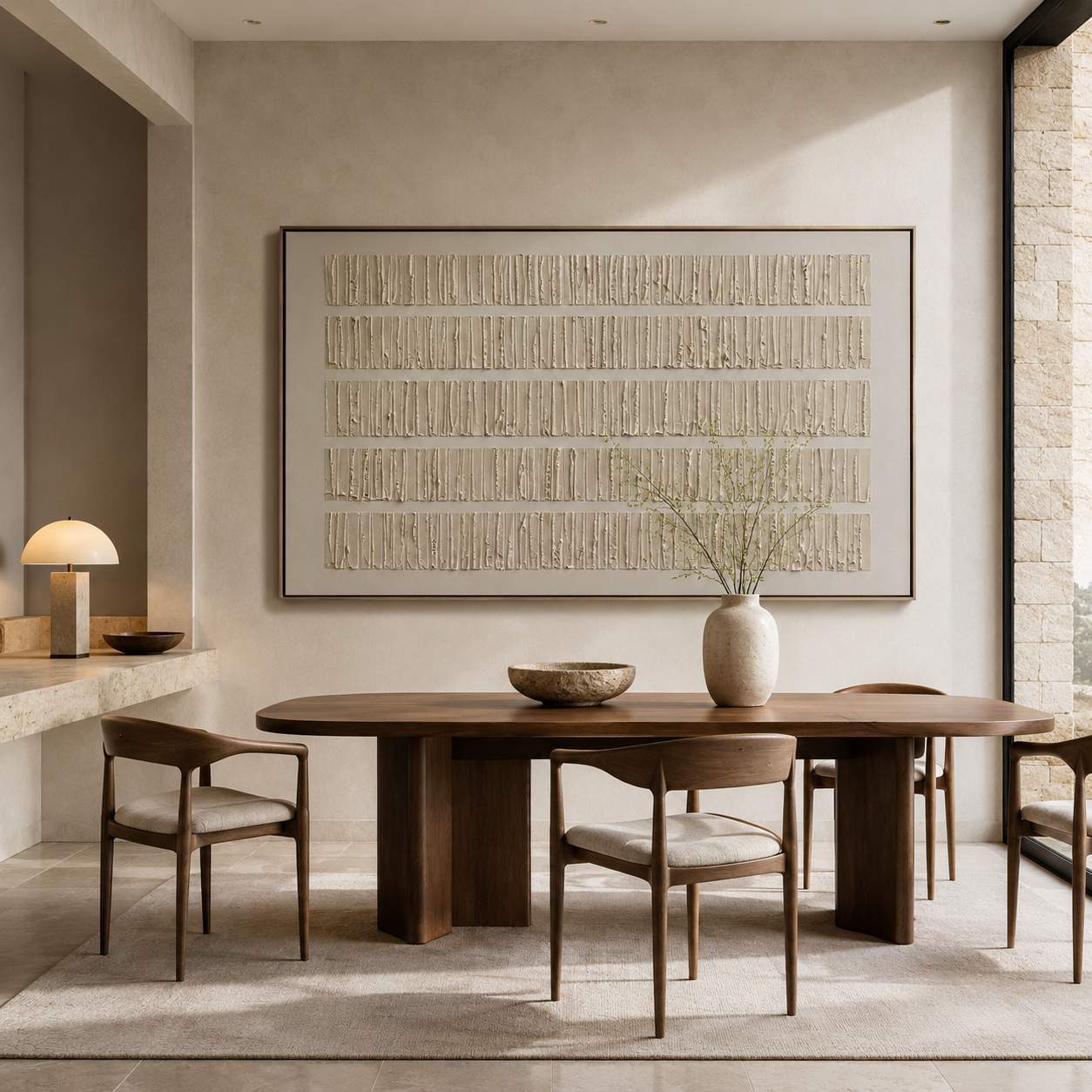 Wabi Sabi Linear Plaster Wall Art – Minimalist Neutral Abstract Decor