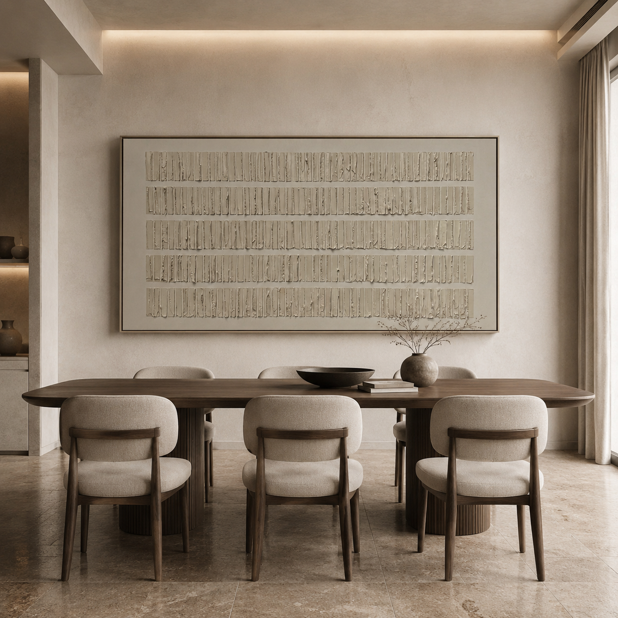 Wabi Sabi Linear Plaster Wall Art – Minimalist Neutral Abstract Decor