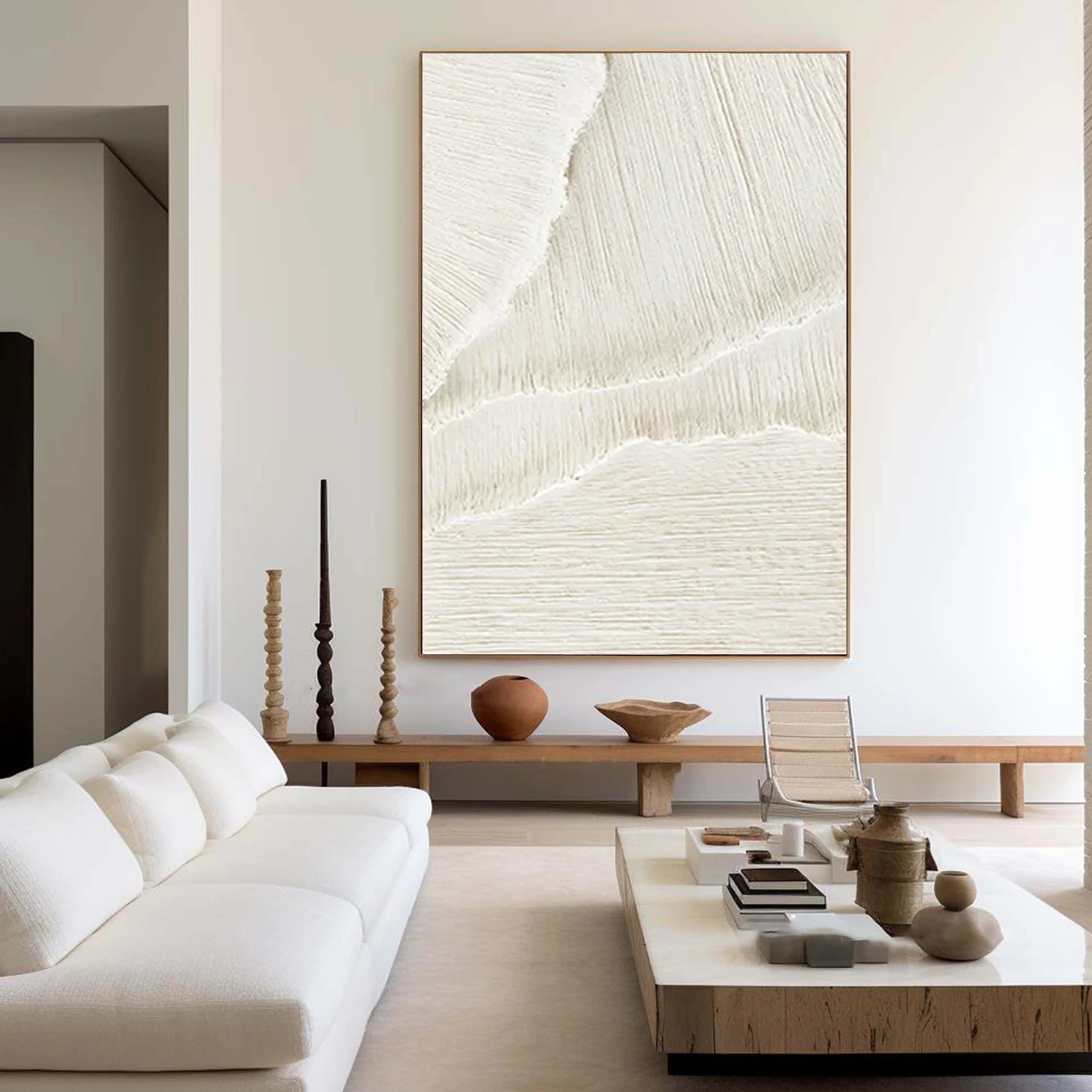 Large White Texture Artwork: Minimal Abstract Wall Decor #ZZ 143
