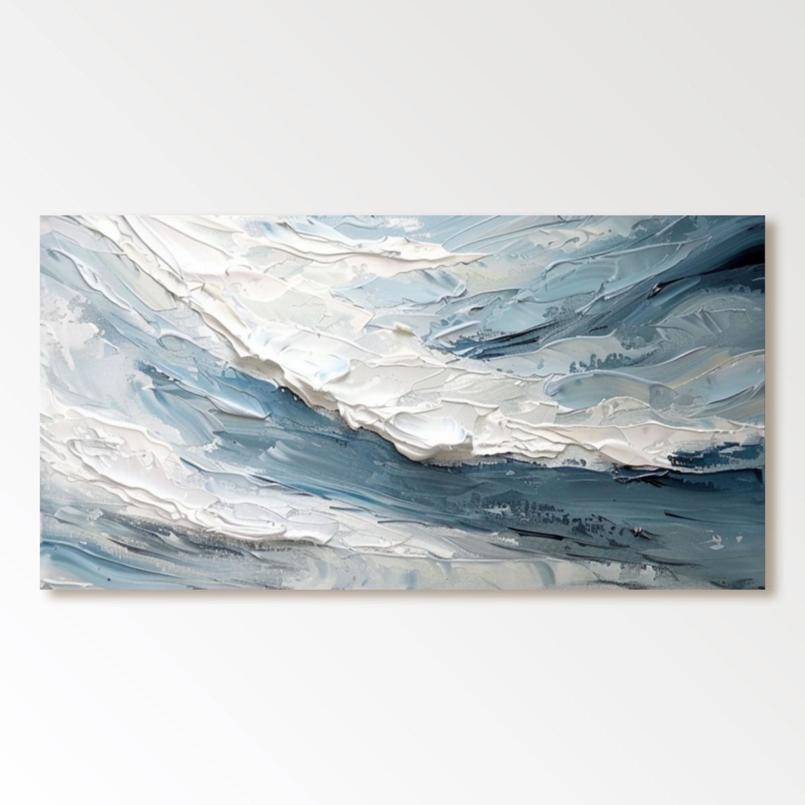 Textured Ocean Abstract Painting – Blue and White Wall Art on Canvas #TC 178
