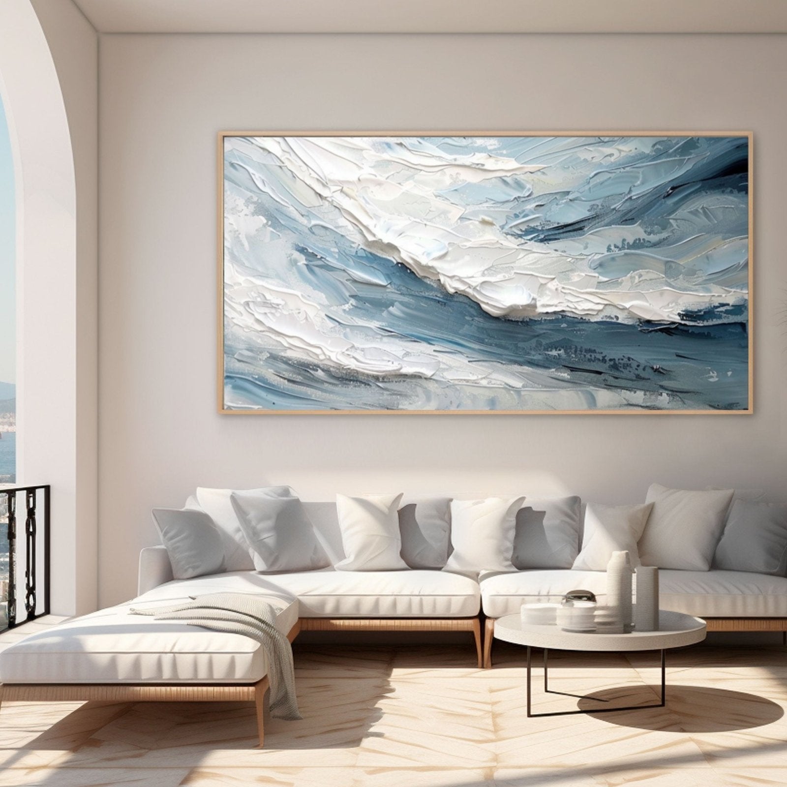 Textured Ocean Abstract Painting – Blue and White Wall Art on Canvas #TC 178