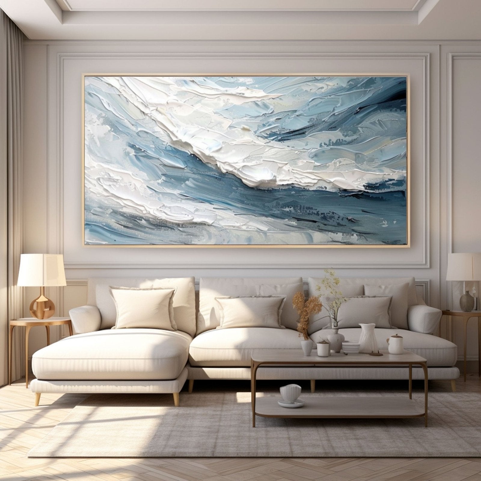 Textured Ocean Abstract Painting – Blue and White Wall Art on Canvas #TC 178
