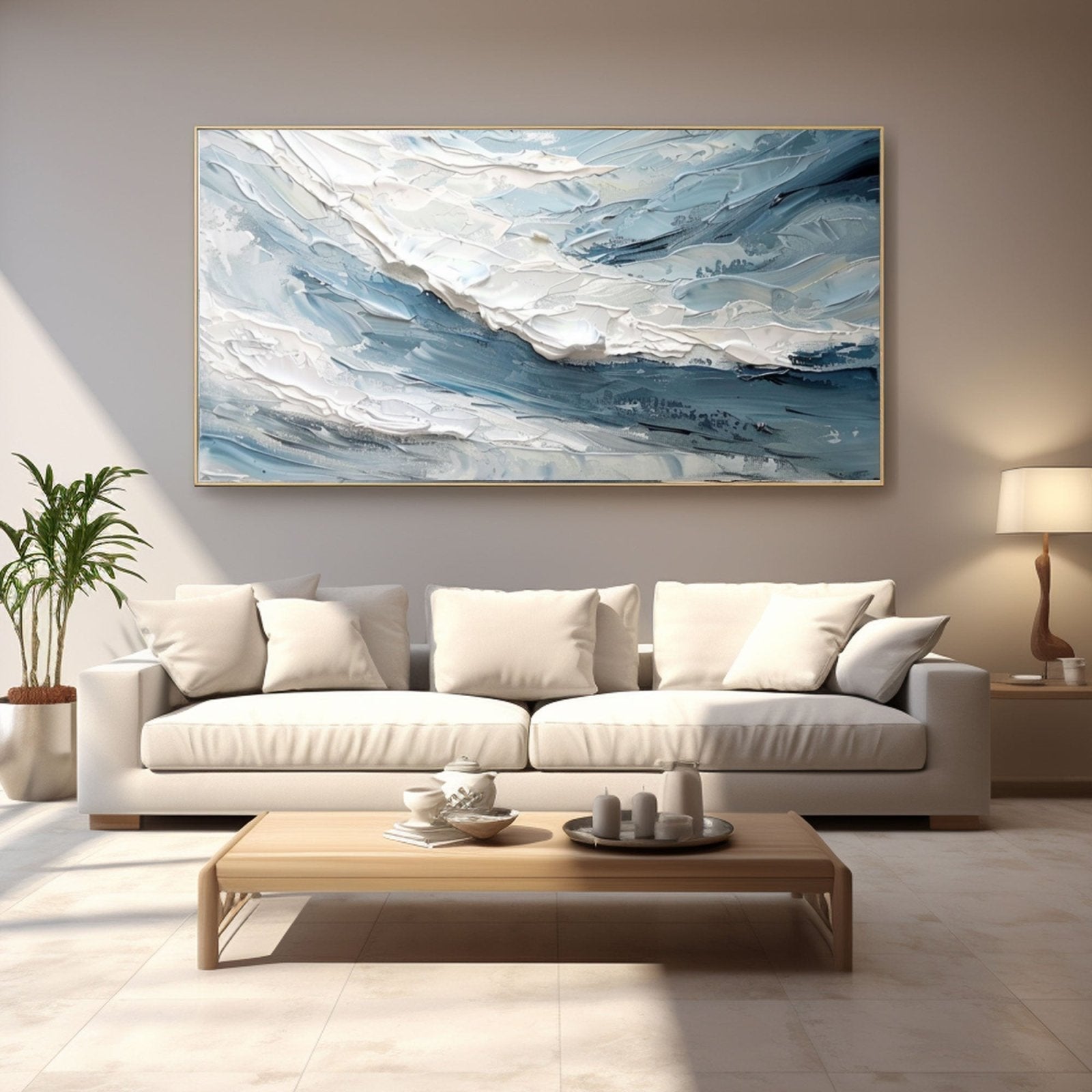 Textured Ocean Abstract Painting – Blue and White Wall Art on Canvas #TC 178