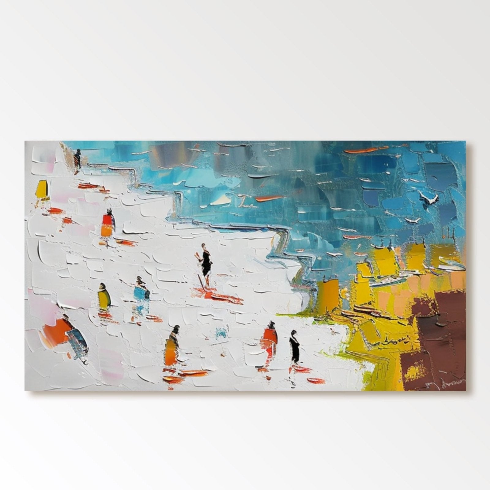 Abstract Seaside Walk Painting – Textured Colorful Canvas Art #TC 180