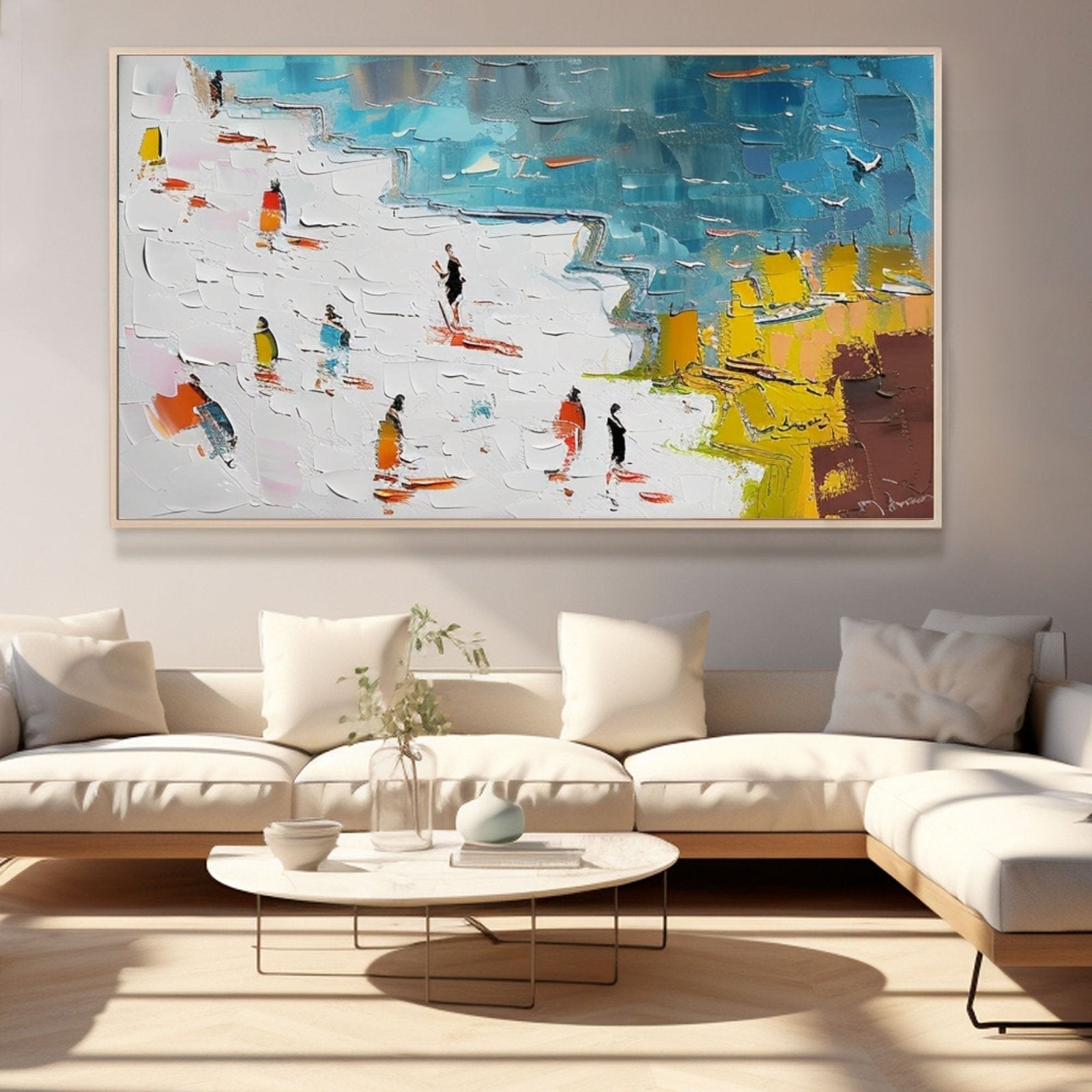 Abstract Seaside Walk Painting – Textured Colorful Canvas Art #TC 180