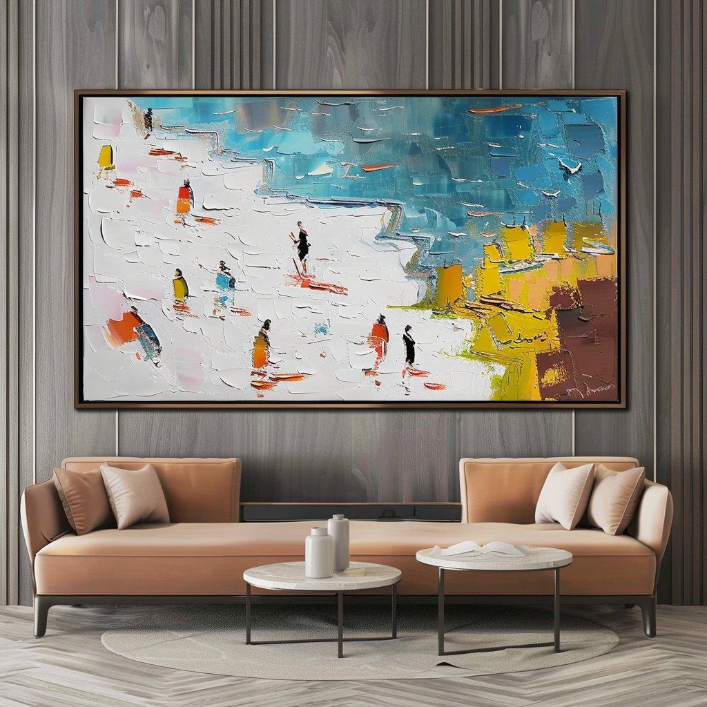 Abstract Seaside Walk Painting – Textured Colorful Canvas Art #TC 180