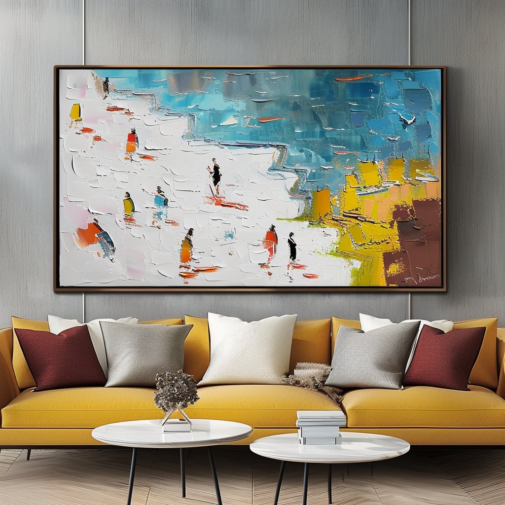 Abstract Seaside Walk Painting – Textured Colorful Canvas Art #TC 180